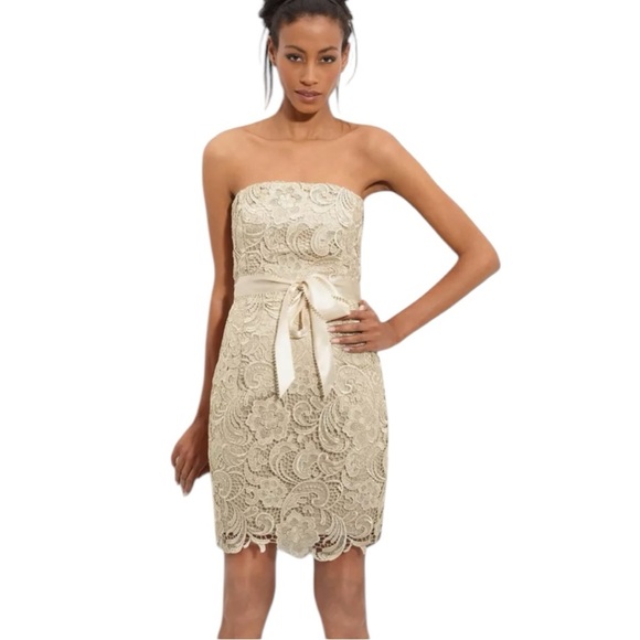 Adrianna Papell Strapless Lace Sheath Dress Champagne Size 10 - Picture 2 of 10